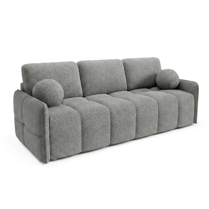 Sofa PURE Rozkładana Dwuosobowa Ciemnoszara Boucle Nowoczesna
