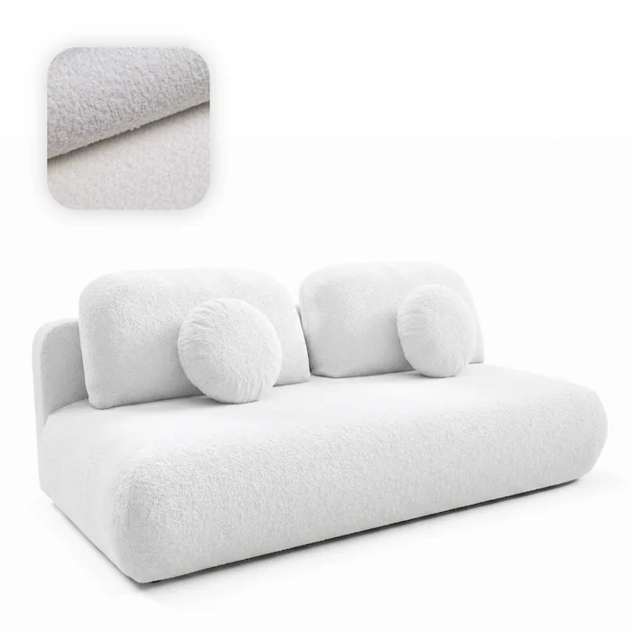 Sofa BASE Rozkładana Dwuosobowa Kremowa Boucle Nowoczesna