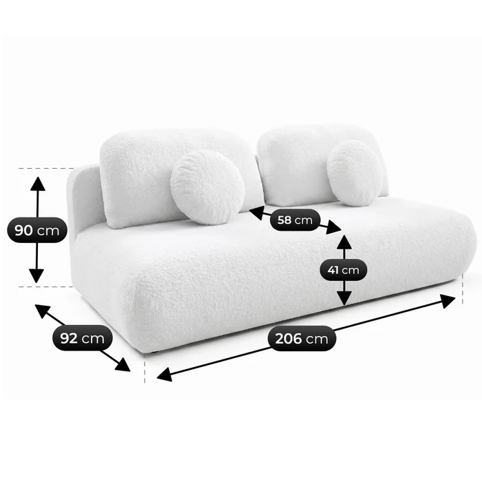 Sofa BASE Rozkładana Dwuosobowa Kremowa Boucle Nowoczesna