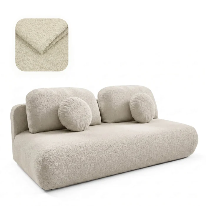 Sofa BASE Rozkładana Dwuosobowa Beżowa Boucle Nowoczesna