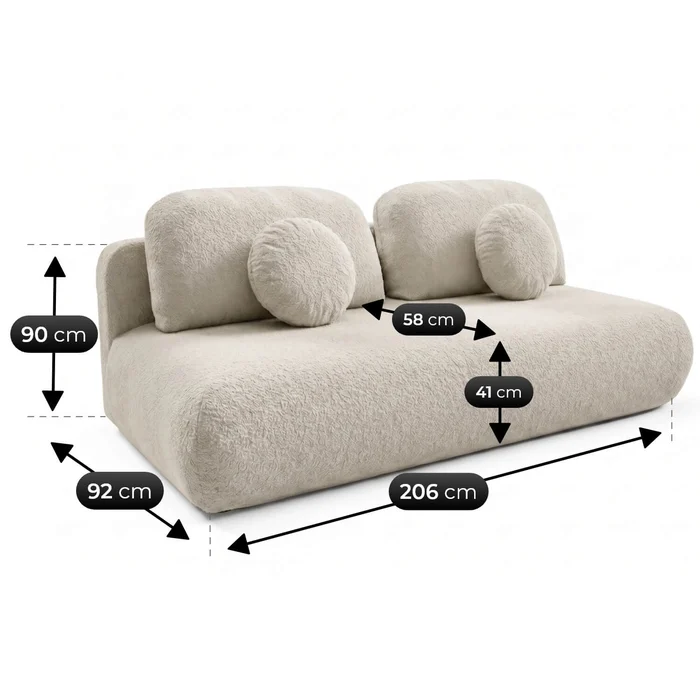 Sofa BASE Rozkładana Dwuosobowa Beżowa Boucle Nowoczesna