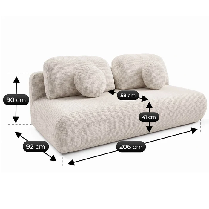 Sofa BASE Rozkładana Dwuosobowa Beżowa Szenil Nowoczesna