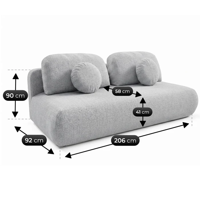 Sofa BASE Rozkładana Dwuosobowa Szara Szenil Nowoczesna