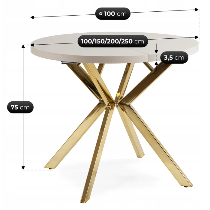 St&oacute;ł Okrągły Rozkładany LUKAS 100-250 cm Kaszmir/Złoty Glamour