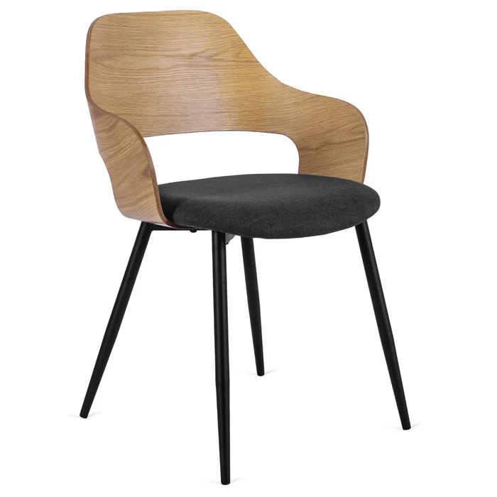Zestaw St&oacute;ł Rozkładany Ceramiczny LIZBONA 160-200 cm Dąb i 4 Krzesła ORBI Czarne/Dąb