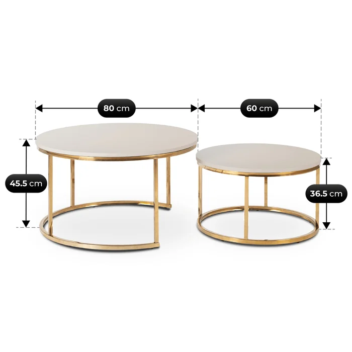 Zestaw Stolik&oacute;w Kawowych APULIA MAX 60 cm/80 cm Kaszmir/Złoty Glamour