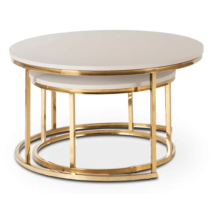 Zestaw Stolik&oacute;w Kawowych APULIA MAX 60 cm/80 cm Kaszmir/Złoty Glamour