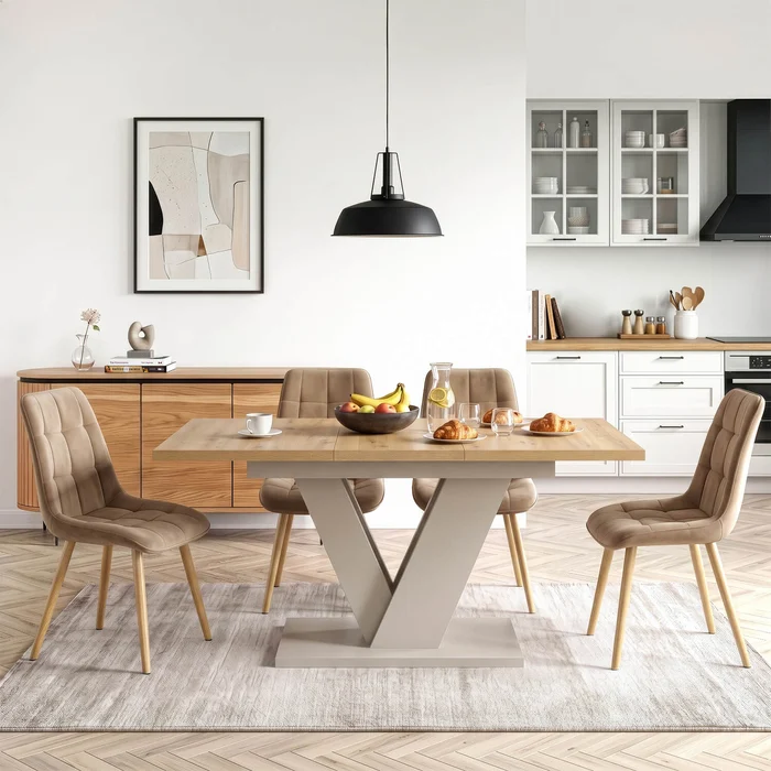 St&oacute;ł Prostokątny Rozkładany CLARK 120-160 cm Dąb Artisan/Kaszmir Nowoczesny