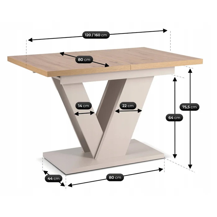 St&oacute;ł Prostokątny Rozkładany CLARK 120-160 cm Dąb Artisan/Kaszmir Nowoczesny