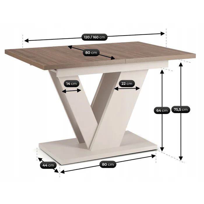 St&oacute;ł Prostokątny Rozkładany CLARK 120-160 cm Orzech/Kaszmir Nowoczesny