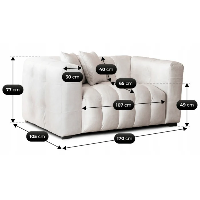 Sofa MODERNO 2S Dwuosobowa Kremowa Welurowa Nowoczesna