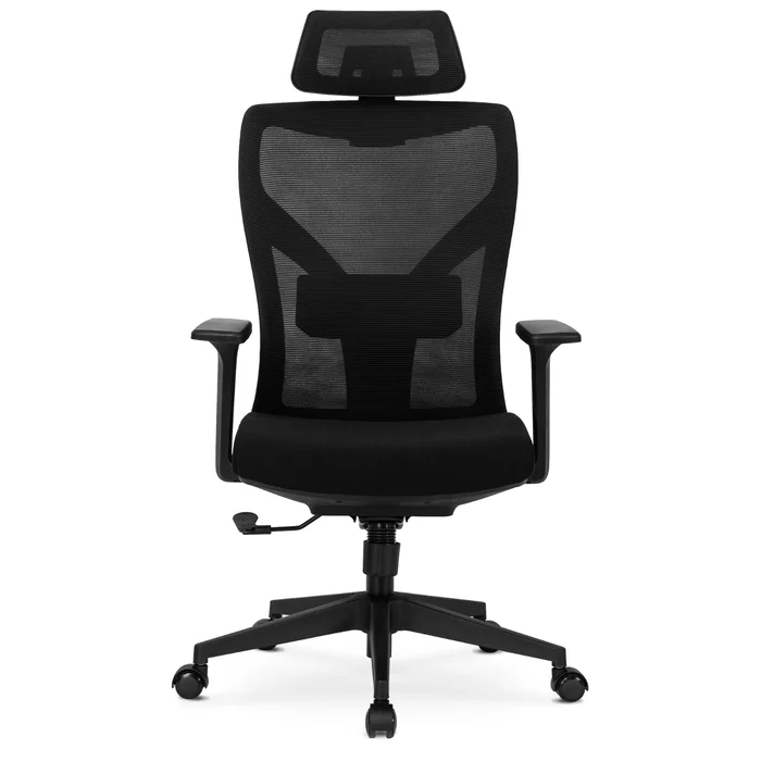 Fotel Biurowy Ergonomiczny Obrotowy SPIRAL Czarny z Zagłówkiem do Pracy