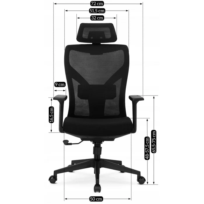 Fotel Biurowy Ergonomiczny Obrotowy SPIRAL Czarny z Zagłówkiem do Pracy