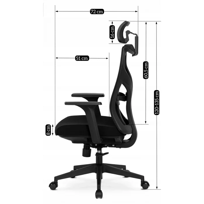 Fotel Biurowy Ergonomiczny Obrotowy SPIRAL Czarny z Zagłówkiem do Pracy