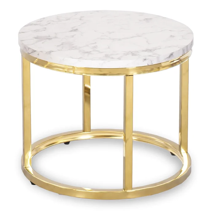 Zestaw Stolik&oacute;w Kawowych OLIS 43 cm/53 cm Biały Marmur Złoty do Salonu Glamour
