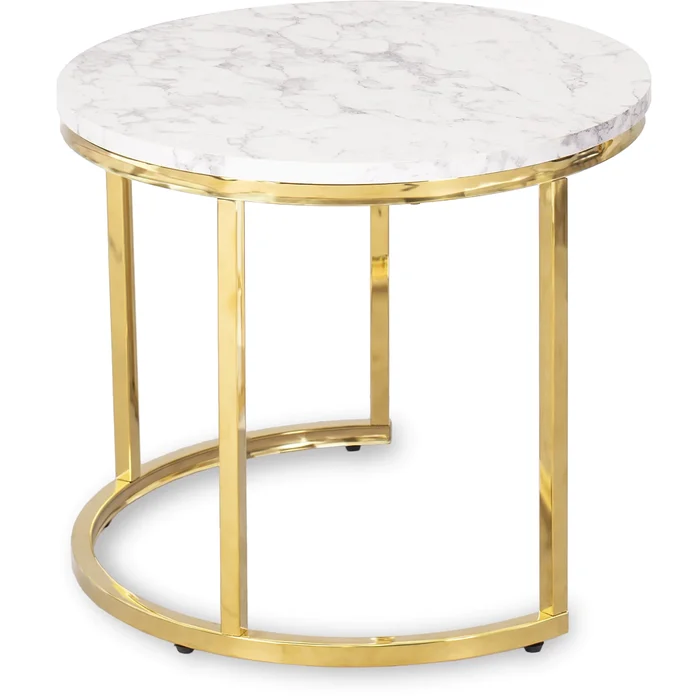 Zestaw Stolik&oacute;w Kawowych OLIS 43 cm/53 cm Biały Marmur Złoty do Salonu Glamour
