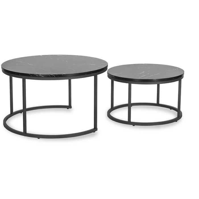 Zestaw Stolików Kawowych MAURO MAX 60 cm/80 cm Czarny Marmur Nowoczesny Glamour