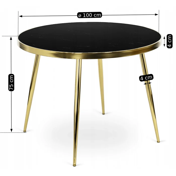 Stół Okrągły TINGA 100 cm Czarny/Złoty Glamour