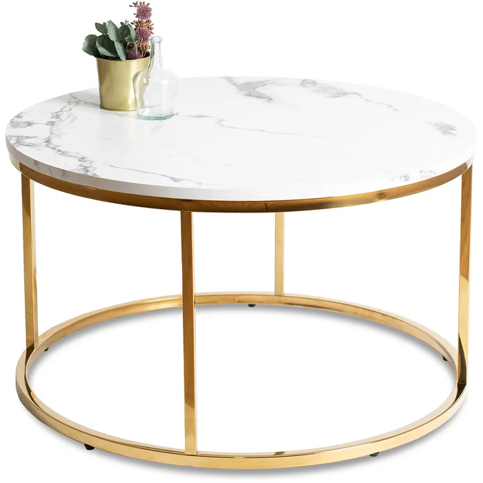 Stolik Kawowy CLIFF MAX 80 cm Biały Marmur/Złoty Nowoczesny Glamour