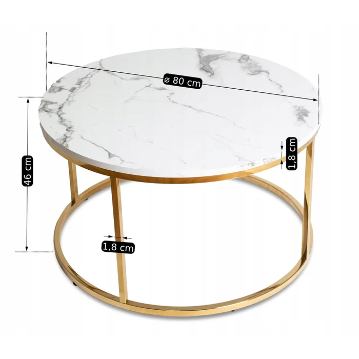Stolik Kawowy CLIFF MAX 80 cm Biały Marmur/Złoty Nowoczesny Glamour
