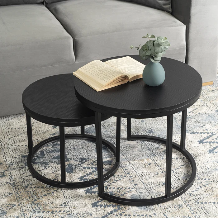 Zestaw Stolik&oacute;w Kawowych MANU 43 cm/53 cm Czarny Nowoczesny Loft