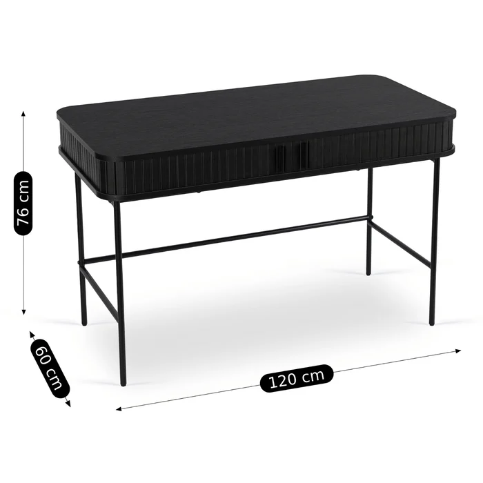 Biurko Rozsuwane TRISH 120 cm Czarne Ryflowane Nowoczesne Loft