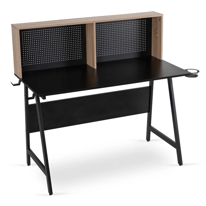 Biurko Gamingowe z Uchwytami Dla Gracza ICE 138,5 cm Czarne/Dąb Sonoma Nowoczesne Loft