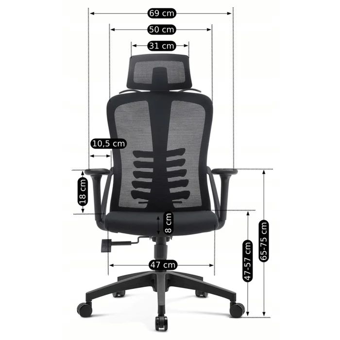 Fotel Biurowy Ergonomiczny Obrotowy JULIET Wentylowany Czarny Nowoczesny