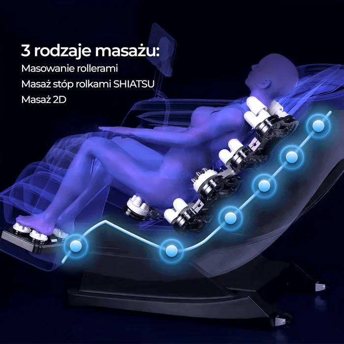 Fotel Masujący VX MAX Wypoczynkowy Relaksacyjny Czarny Ekoskóra Nowoczesny